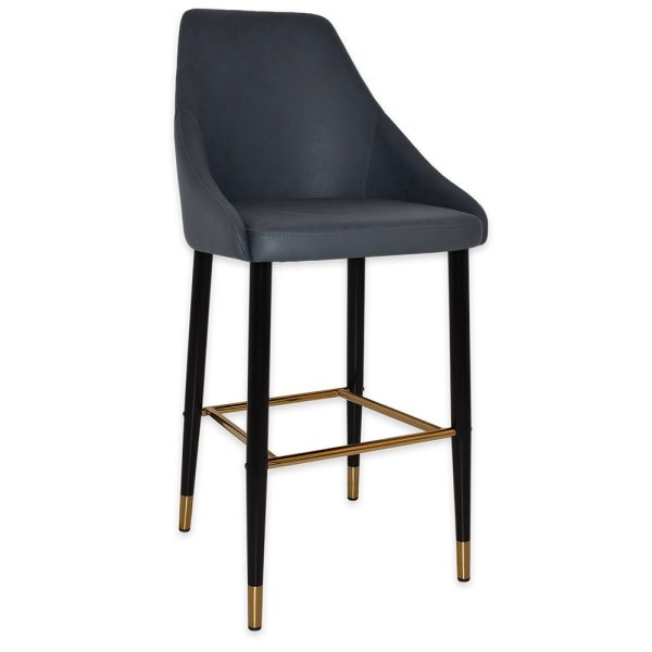 STOCKHOLM STOOL SIDE 750 METAL BLACK/BRASS + PELLE NAVY